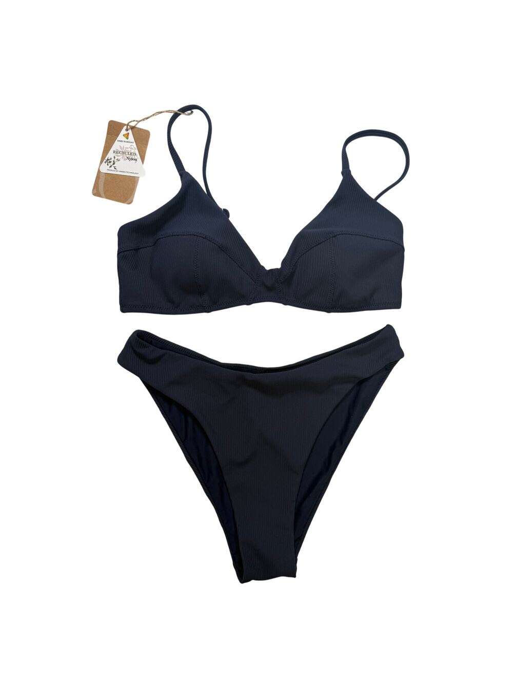 Berlook Two Piece Bikini Swimsuit Women’s Size SMALL Navy Blue High Cut Cheeky
